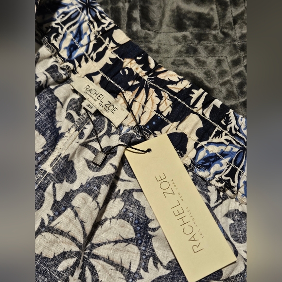 Rachel Zoe Blue & Cream Linen Blend Paisley Print Wide Leg Pants Size 3X NWT - Picture 4 of 12
